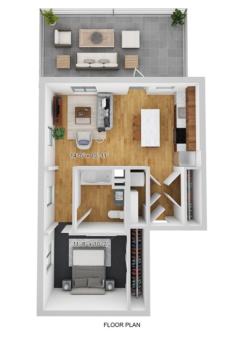 Floor plan for 1 bed, 1 bath, 659 sqft